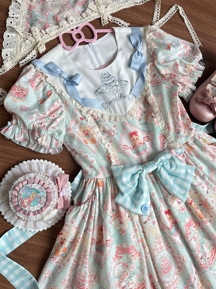 Sheep Party Emboridy Collar Dress