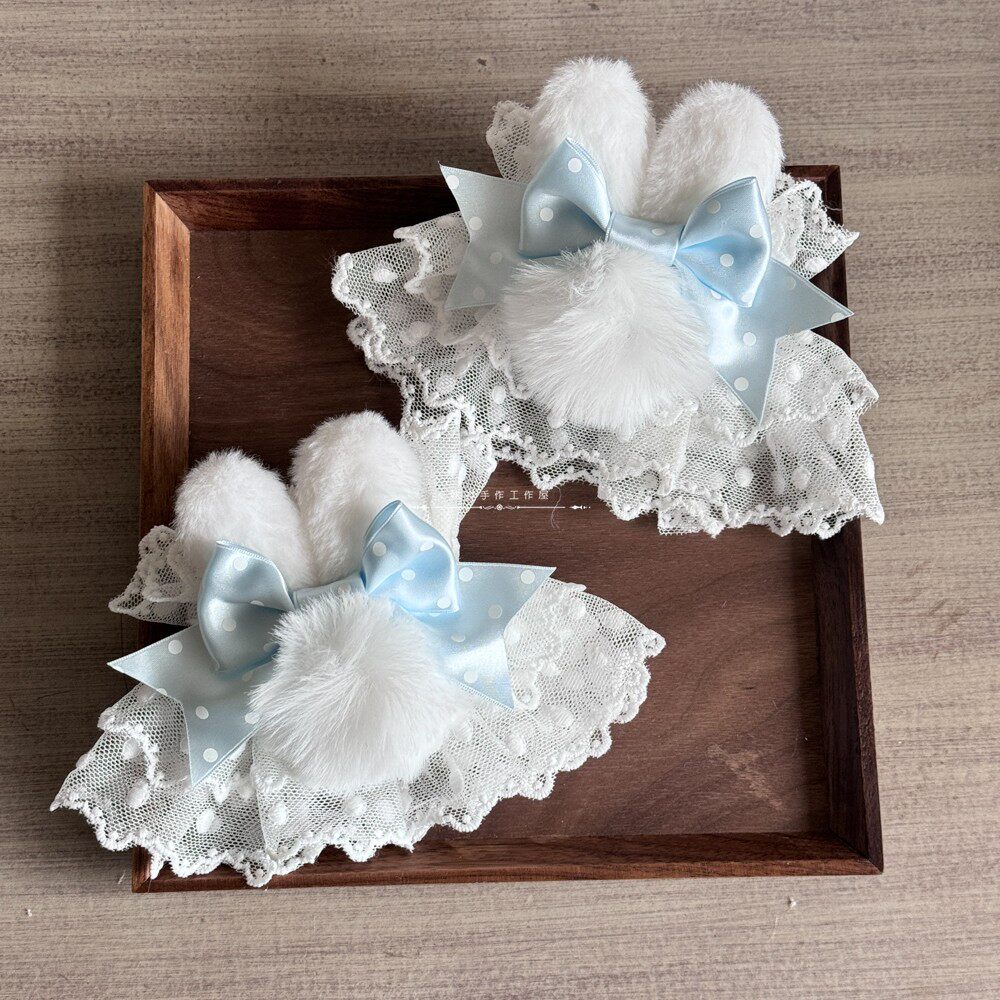 Fluffy Bunny Ear Polka Dots Wrist Cuffs