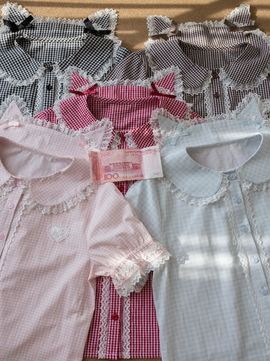 Cat Ears Plaid Blouse