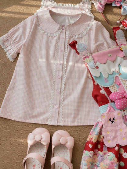 Cat Ears Plaid Blouse