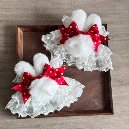 Fluffy Bunny Ear Polka Dots Wrist Cuffs