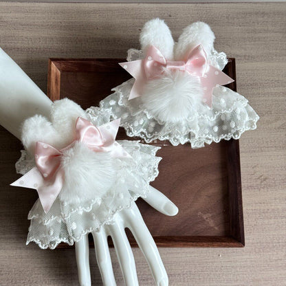 Fluffy Bunny Ear Polka Dots Wrist Cuffs