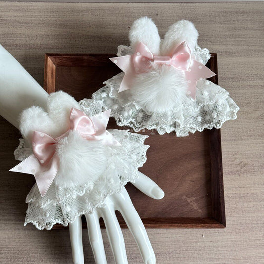 Fluffy Bunny Ear Polka Dots Wrist Cuffs