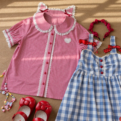 Cat Ears Plaid Blouse