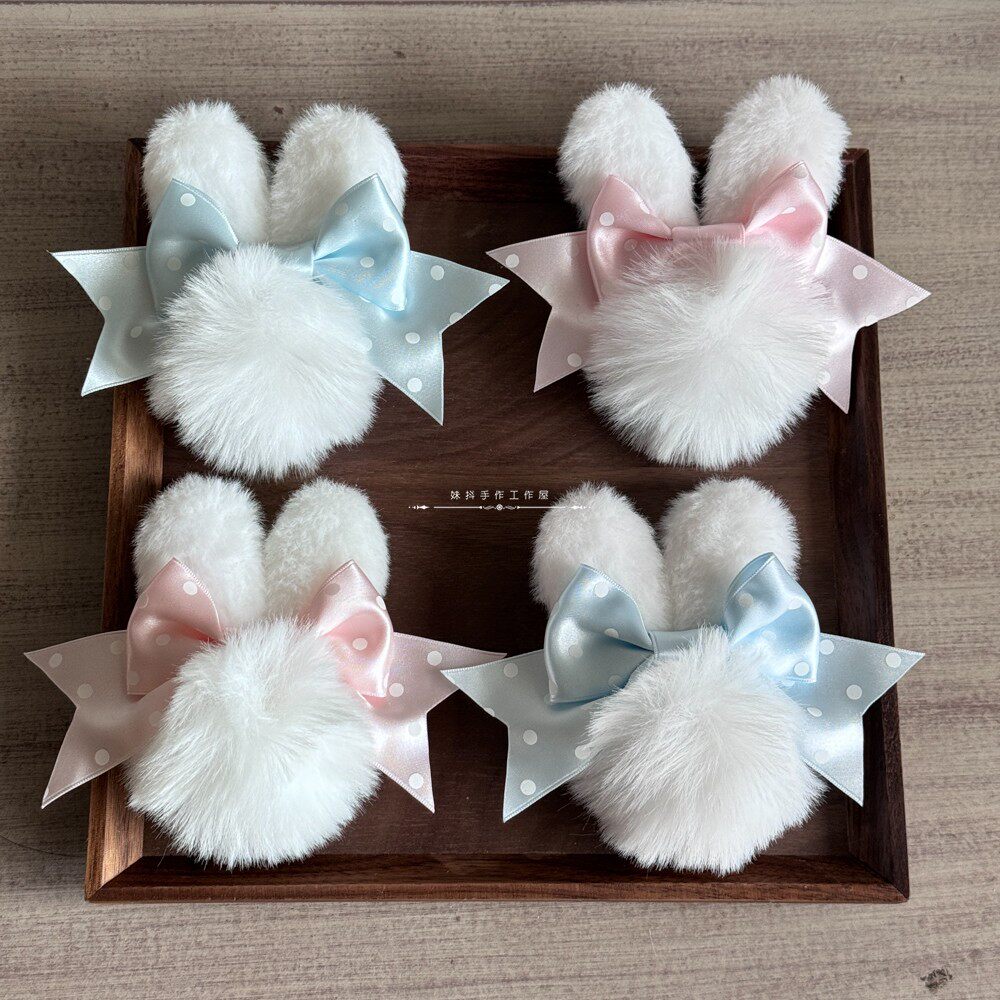 Fluffy Bunny Ear Polka Dots Wrist Cuffs