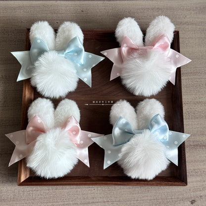 Fluffy Bunny Ear Polka Dots Wrist Cuffs