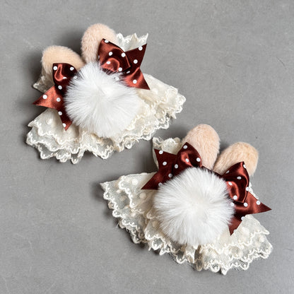 Fluffy Bunny Ear Polka Dots Wrist Cuffs