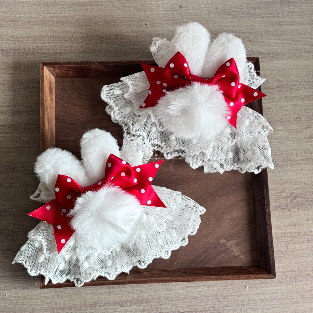 Fluffy Bunny Ear Polka Dots Wrist Cuffs