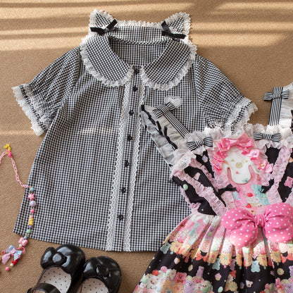 Cat Ears Plaid Blouse
