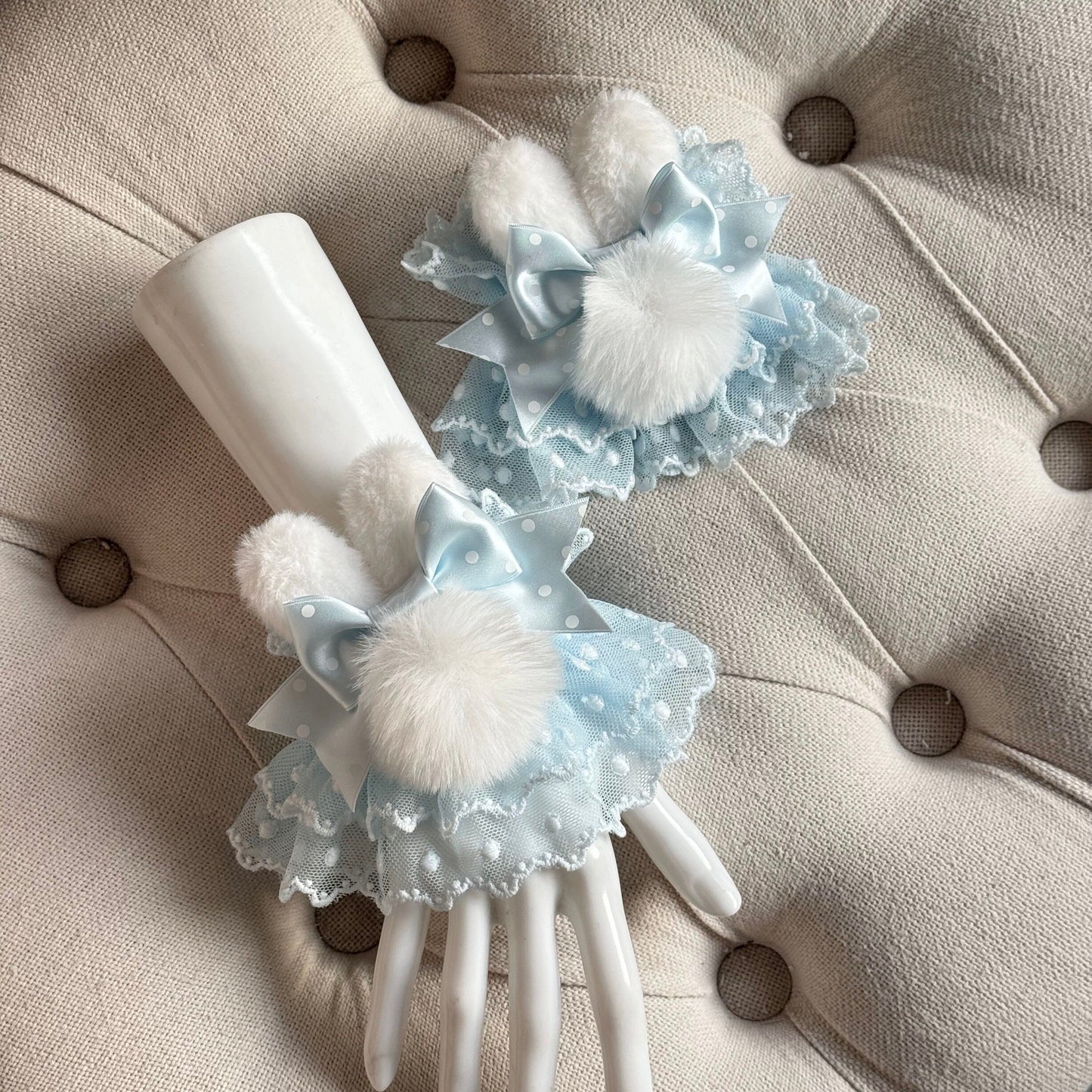 Fluffy Bunny Ear Polka Dots Wrist Cuffs