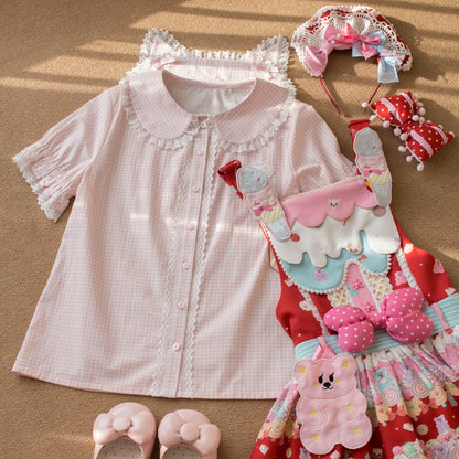 Cat Ears Plaid Blouse